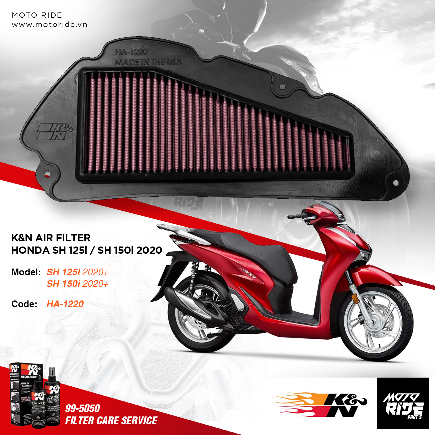 K&N HA-1220 LỌC GIÓ CHO HONDA SH125i / SH150i VN 2020+ – Moto Ride Part's